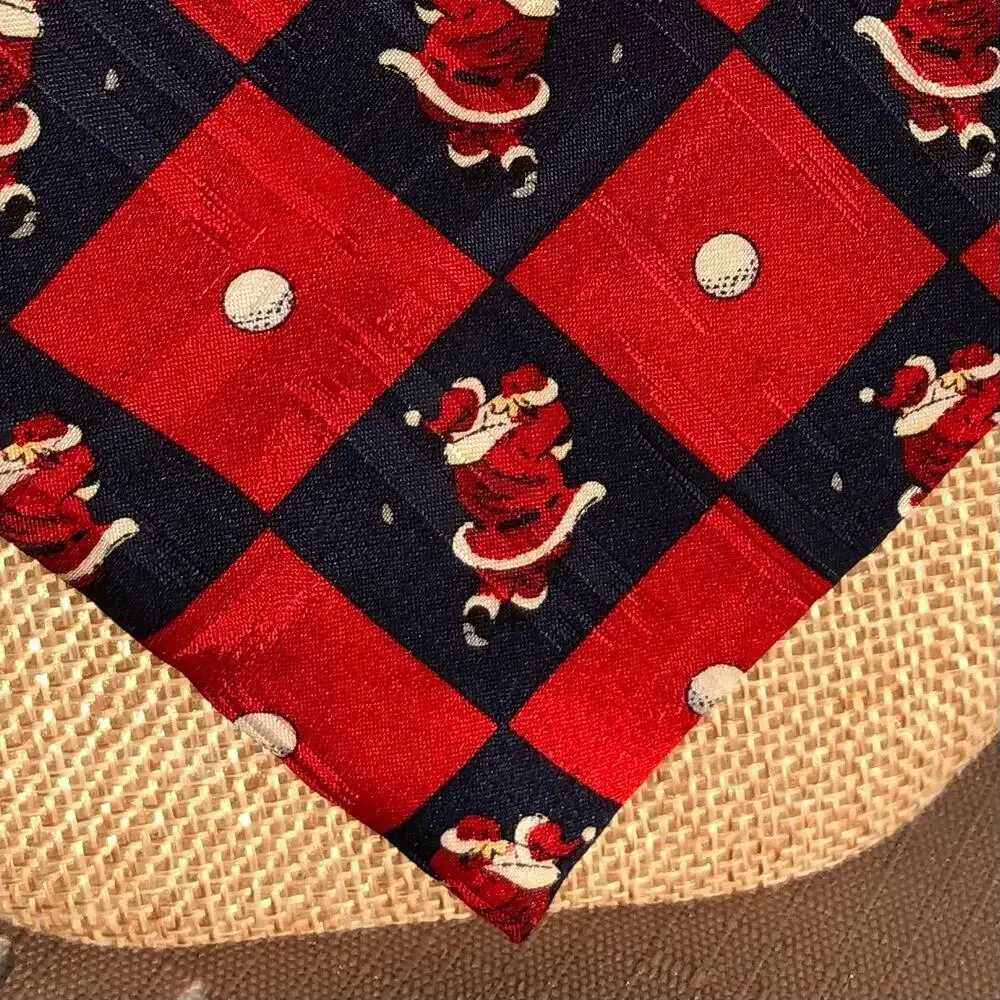 American Greetings Vintage Santa Golf Swing Print Silk Necktie